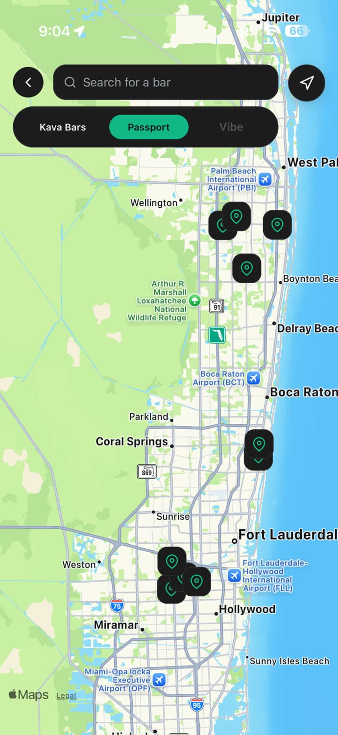 HappyKava passport map interface